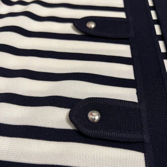 Ming Wang Women's PM Navy Blue White Striped Knit Cardigan Petite Nautical Sail - Picture 4 of 13